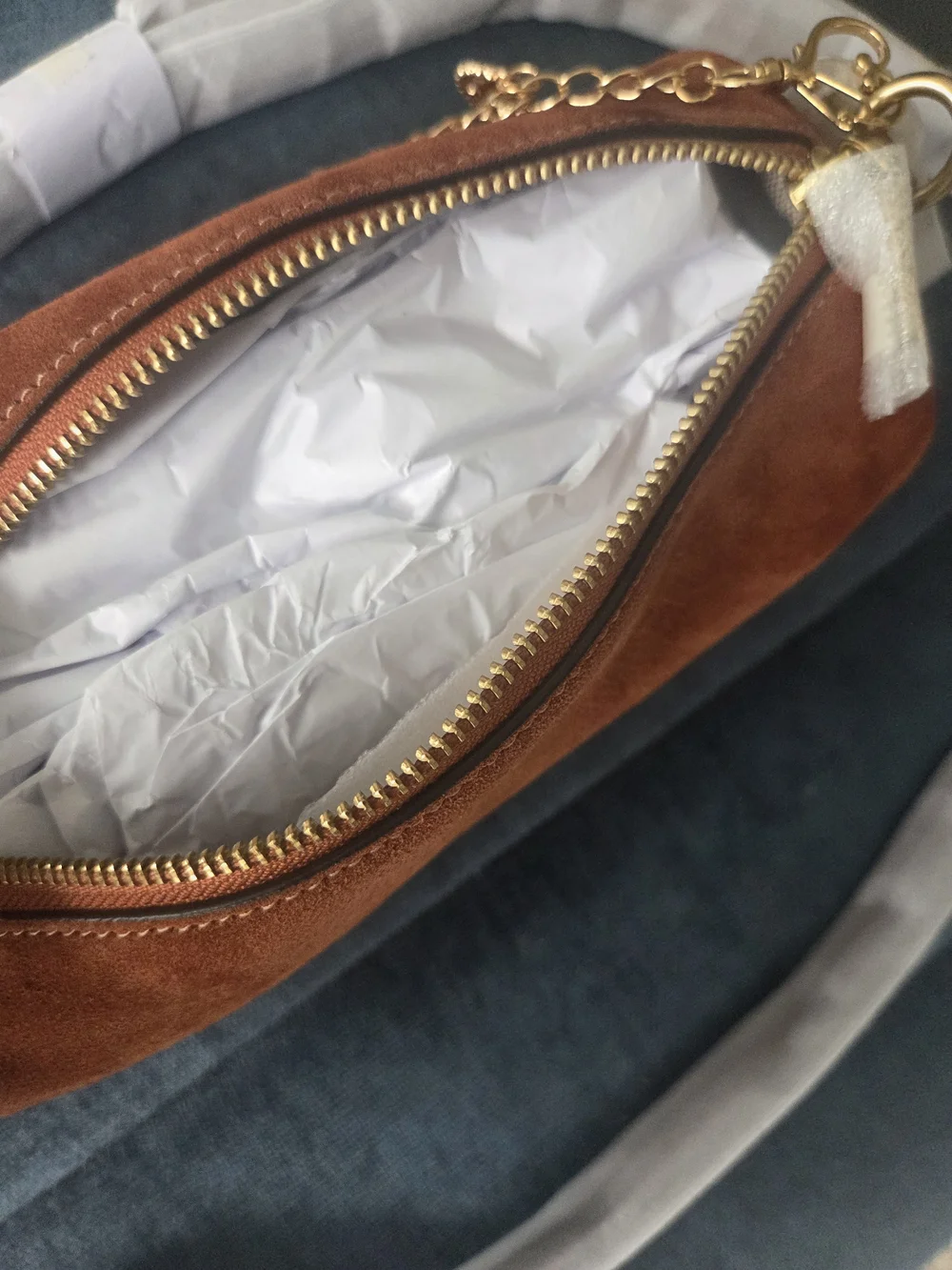 Coach Suede Charm Crossbody Bag in Rust